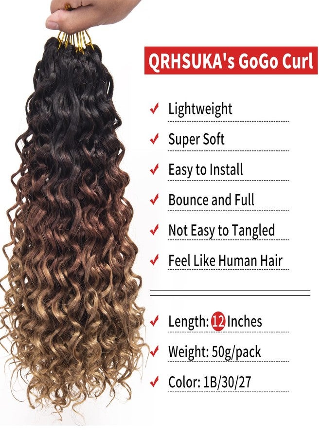 QRHSUKA GoGo Curl Crochet Hair for Women Water Wave Curly Crochet Hair Wavy Human Hair Deep Wave Beach Curl Crochet Synthetic Hair Extensions (12 inch(Pack of 6), 1B/30/27) - Image 4